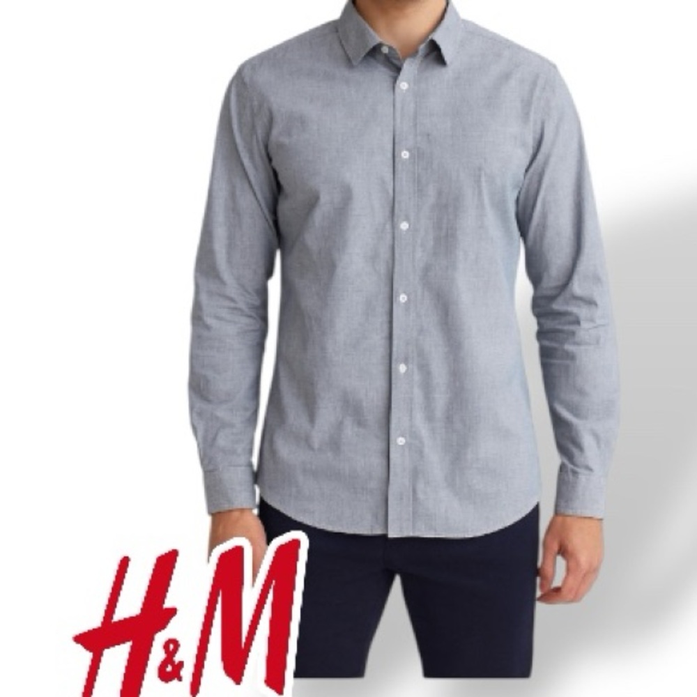 H&M Men's Button Down Shirt Slim Fit Easy Iron Size XL